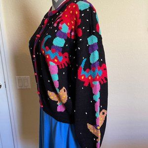 Christine Foley Carousel Vintage Handknit Black Cardigan Womens size 2 (M)